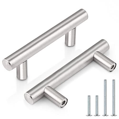 Probrico 5 Pack|T Bar Cabinet Pulls Stainless Steel Kitchen Handles Chest Knobs 2.5 Inch Hole Centers Brushed Nickel, 4 Inch Overall Length
