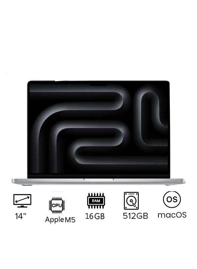 MacBook Pro MDE44 With 14 Inch Display, M5 Chip 10-Core CPU And 10-Core GPU | 16GB RAM | 512GB SSD | macOS | English/Arabic silver