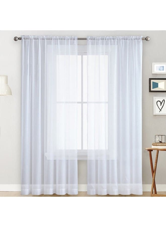 2 Panel Semi Sheer Voile Curtains White