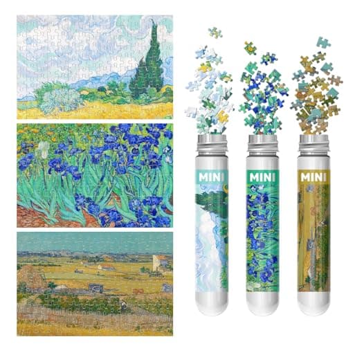 150 Pieces Mini Jigsaw Puzzles for Adults Kids 6 x 4 Small Jigsaw Puzzles Capsule Tube Jigsaw Puzzles Intelligent Game Wheat Field with Cypresses Irises The Harvest Wheatfields 3 Pack