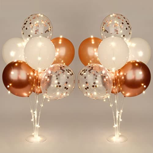 Ainiv 2 Set Table Balloon Stand Kit with Lights Light Up Balloon Holder Include 16 Pink Latex Confetti Balloons Wedding Party Decorations for Birthday Graduation Anniversary Christmas