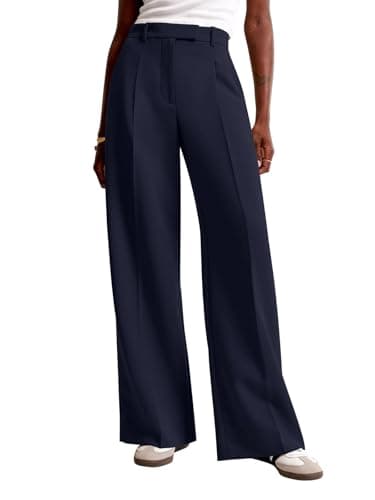 NIMIN Women Wide Leg Pants High Waisted Casual Corporate Work Trousers Business Dress Pants with Pockets Navy Blue