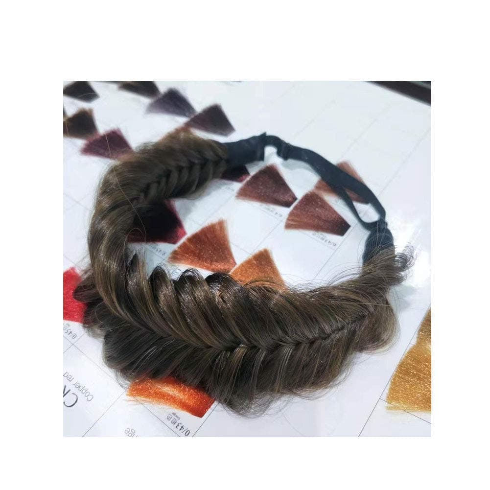 TOECWEGR Wide Fishtail 9 Strands Synthetic Hair Braided Headband Thick FluffyElastic Shape Ladies Beauty accessory Headband Black brown