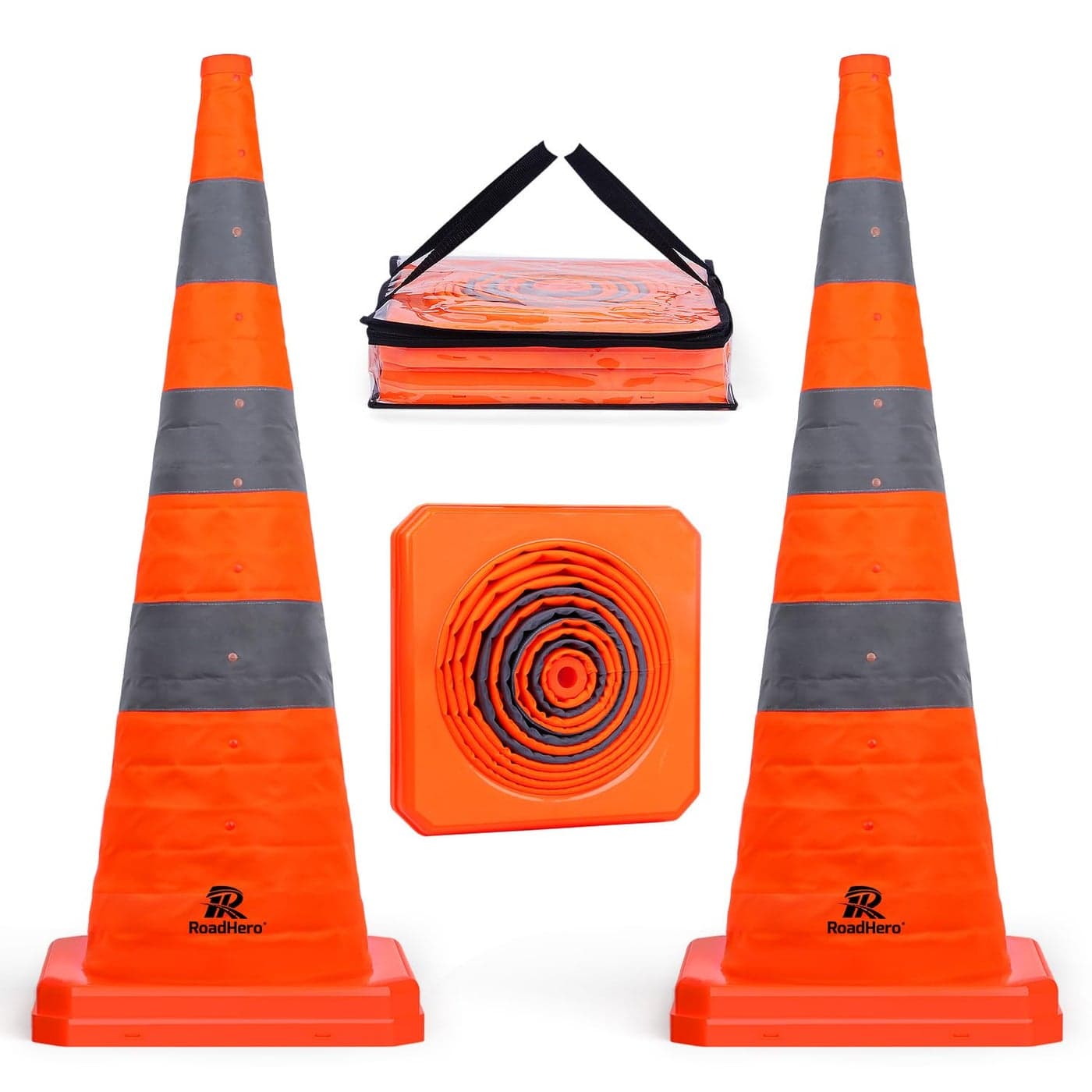 RoadHero 36 Inch 2 Pack Collapsible Traffic Safety Cones Multi Purpose Popup Cones with Reflective Collar for Road Safety Orange Cones for Driving Training Parking Lots