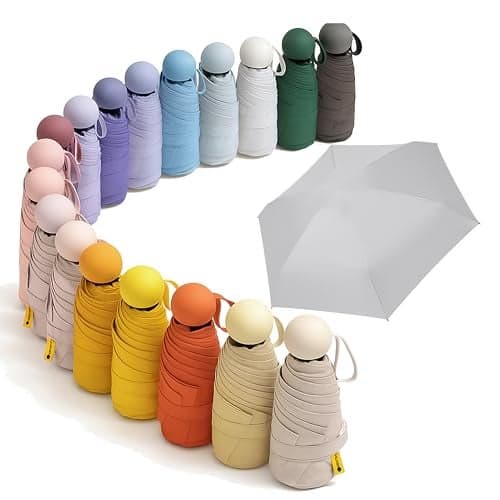 NIKAVI Ultra-Compact Mini Umbrella With Pouch – UPF 50+ Sun & Rain Protection, Lightweight 6-Rib Wind-Resistant Pocket Umbrella for Purse & Travel (Gray)