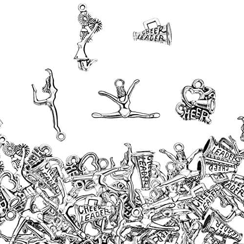 Blulu 70 Pcs 5 Styles Antique Silver Cheerleading Theme Charms Tibetan Alloy Gymnastics Sports Pendants Cheerleader Charms Collection for DIY Necklace Bracelet Jewelry Making Supplies