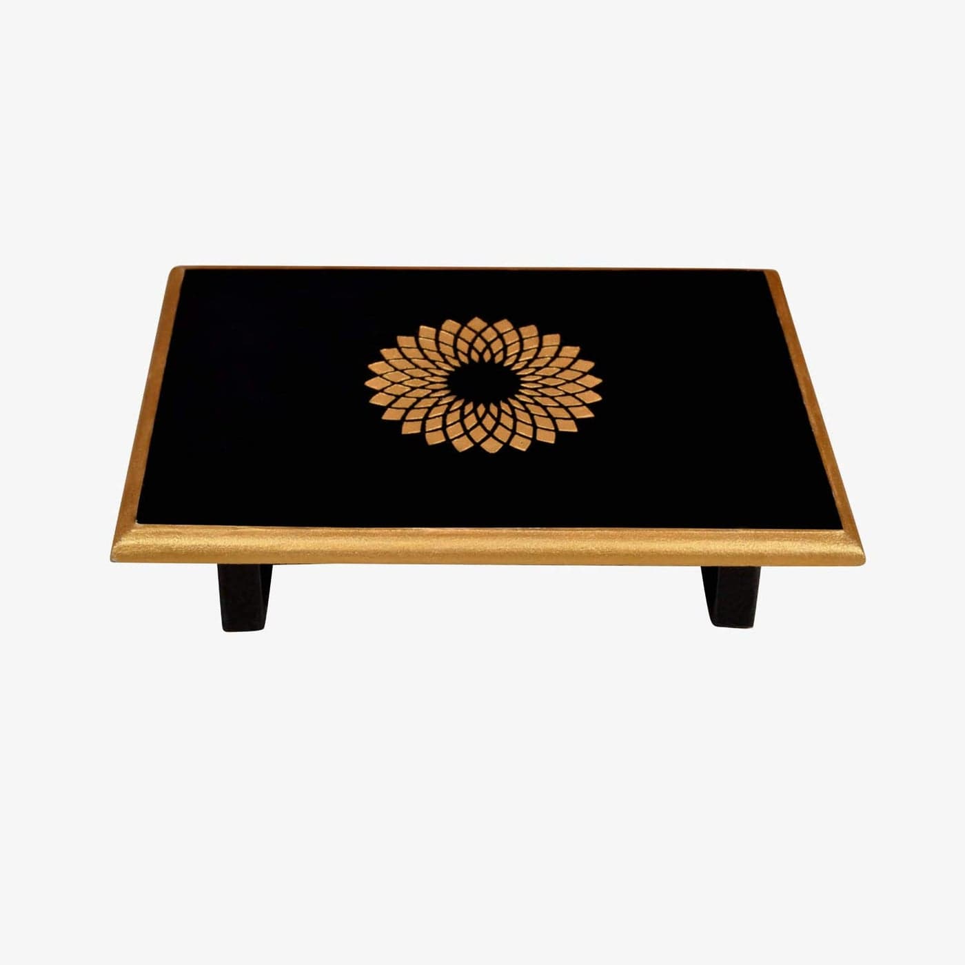 Lalhaveli Home Decorative Wooden Diwali Navratri Chowki Pooja Special Hand Painted Black Puja Pata Decorative End Table Stool 11 x 8 x 25 Inches
