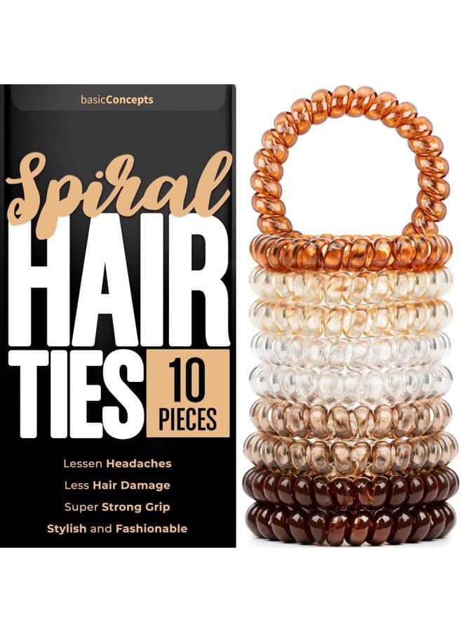 Spiral Hair Ties (10 Pieces), Coil Ponytail Holders for Women's Thick Hair, No Crease Plastic Ties for All Hair Types (Assorted Colors)