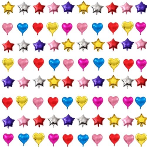 80pcs 5Inch Star and Heart Foil Balloons Mini Heart Balloons for Birthday Anniversary Wedding Baby Shower Christmas Party DecorationCannot Float