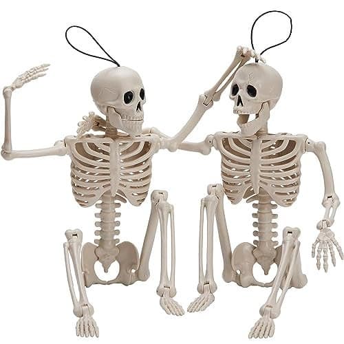 JOYIN 10 PCS 16" Halloween Skeleton Decor, Full Body Stayable Movable Joints, Posable Hanging Skeletons for Halloween Decoration, Yard, Graveyard, Haunted House Props, Spooky Scene Party Favor
