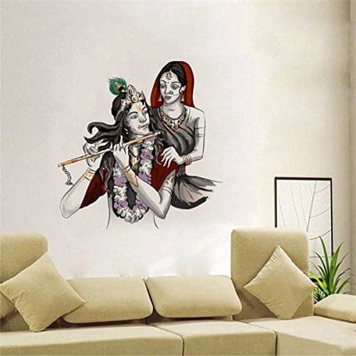 Rawpockets Decal ' Lord Krishna with Radha ' (Material - PVC Vinyl Matte Finish, Wall Coverage Area - Height 70cm X Width 70cm) (Pack of 1) Wall Sticker