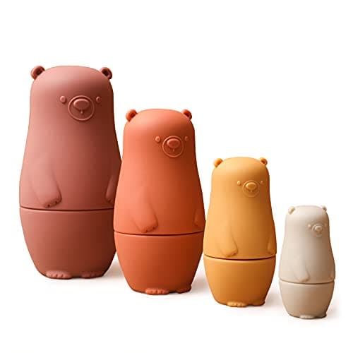 OESSUF Russian Nesting Dolls for Kids Silicone Easter Toys Matryoshka Doll Montessori Educational Toy Bears Stacking Nesting Doll Toys for Toddlers 3 Years Up Red Doll