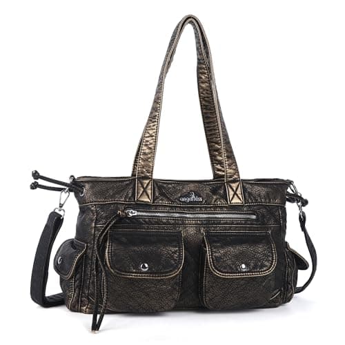 Angel Kiss Handbags for Women Soft Vegan Leather Purses for Womens Multiple Pockets Shoulder Bags Ladies Roomy Zippers Tote Bag Organizer Top-Handles Handbag with Crossbody Strap,Bronze