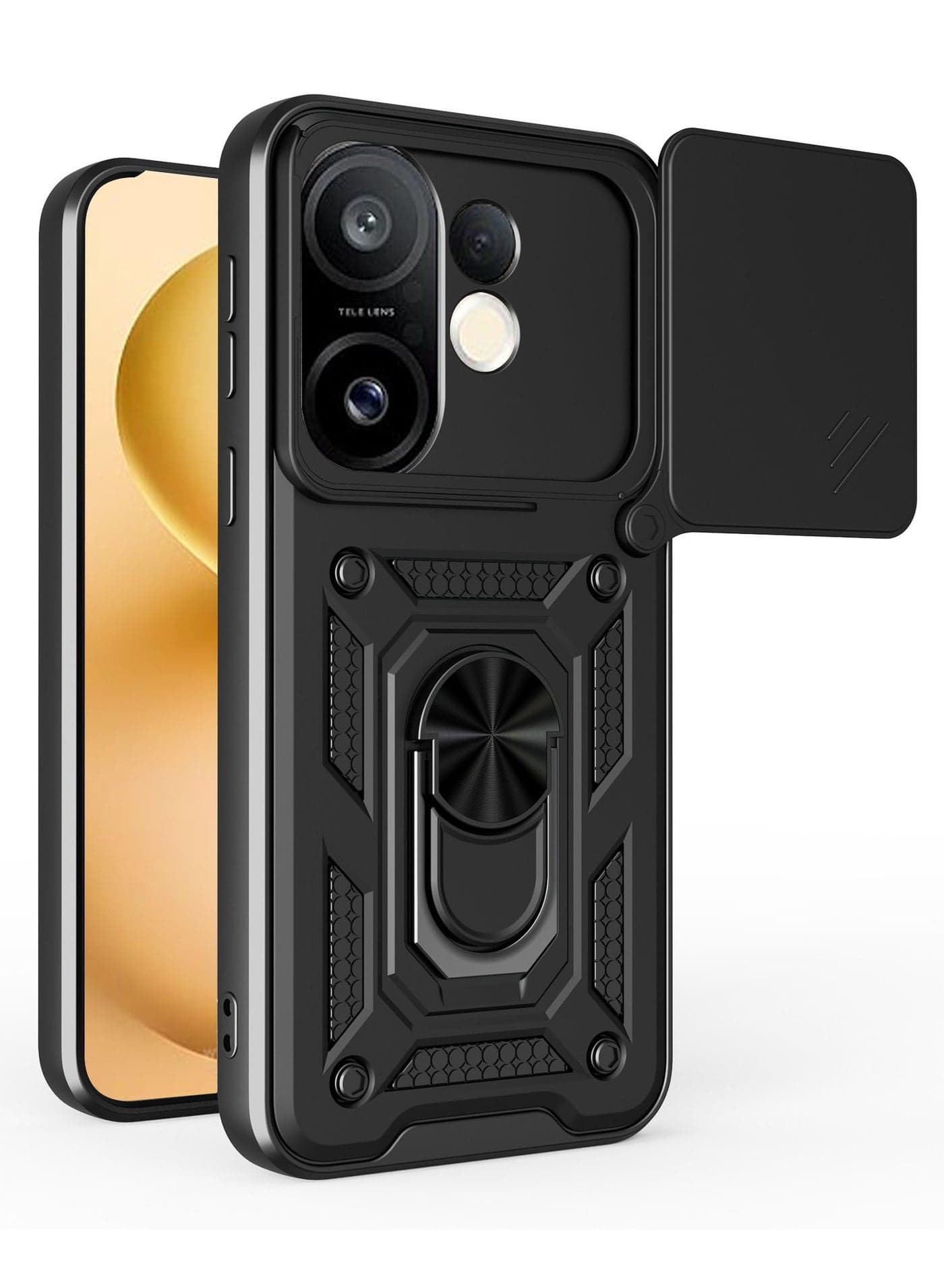 Case for Vivo X200FE with Slide Camera Cover, Military Grade Shockproof Protective Cover with Rotatable Metal Ring Kickstand 【Support Magnetic Car Mount】