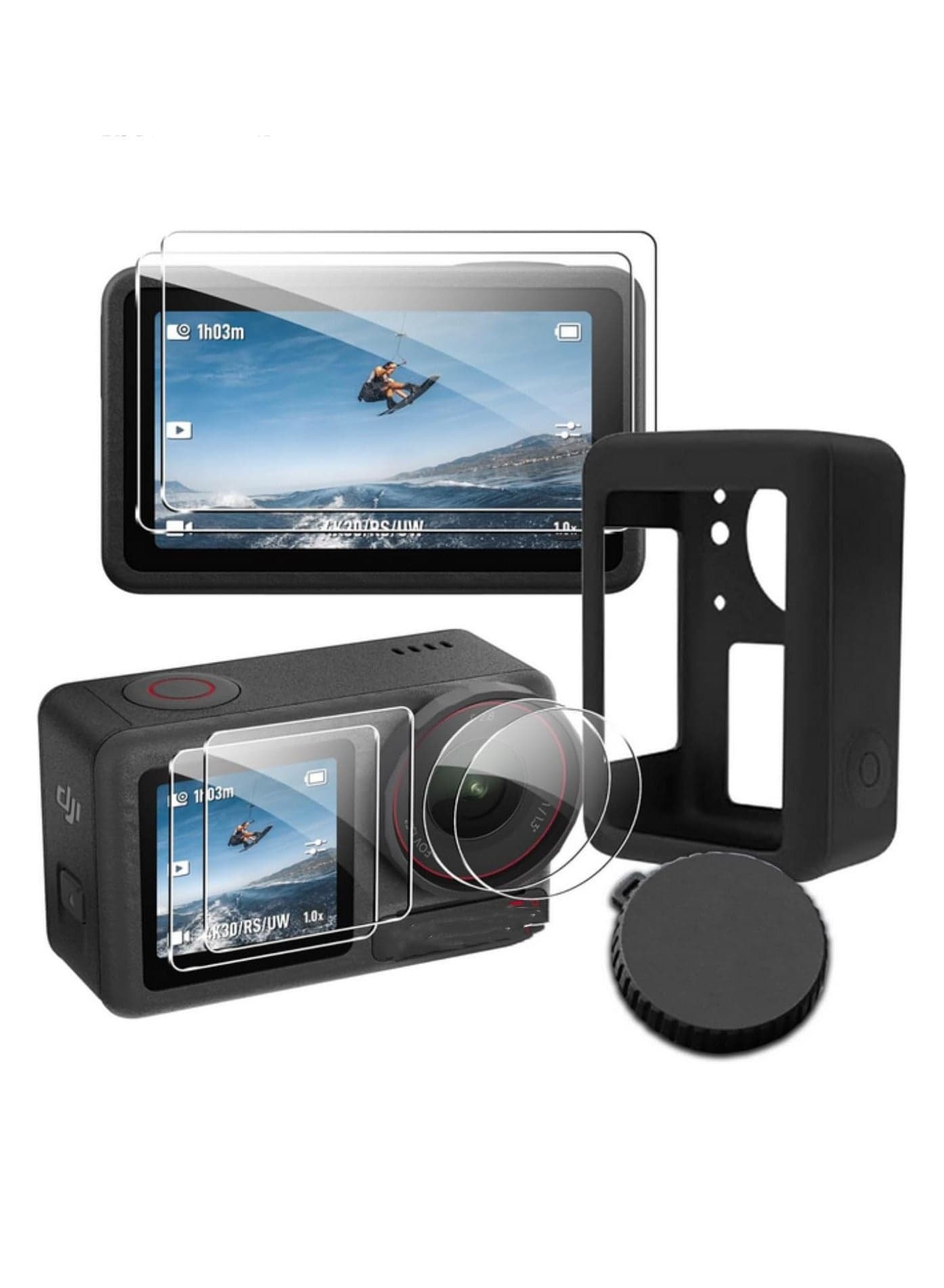1set for DJI Osmo Action 5 Pro Camera Screen Protector Silicone Lens Cover Silicone Case 9H Hardness Tempered Glass Scratch Resistant 1+1+6