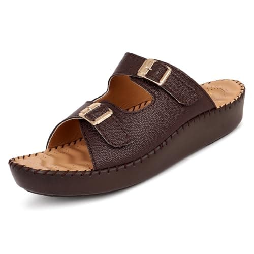 TRASE Orthopedic Extra Soft Double Strap Slippers for Women Footwear | Arch Support Adjustable Strap Cushioned Wedges Doctor Sandals | Lightweight & Comfortable (BROWN, 37 EURO)
