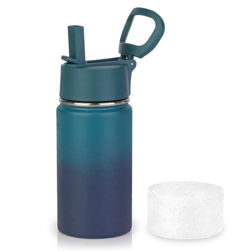 Volhoply 14oz KIds Stainless Steel Insulated Leakproof Bottles Water Bottle with Straw Lid and Silicone BootBPAFree Easy Use for BoysGirlsDouble Wall Vacuum BottlesDark Night1