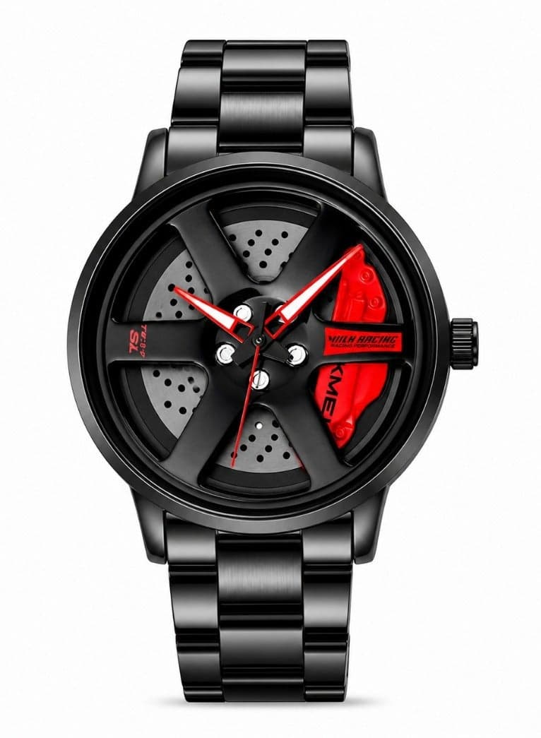 SKMEI Men's Sports Watch 3D Hollow Wheel Design Stainless Steel Watch Waterproof Car Wheel Rolling Spinning Dial Watch 1787 - Red