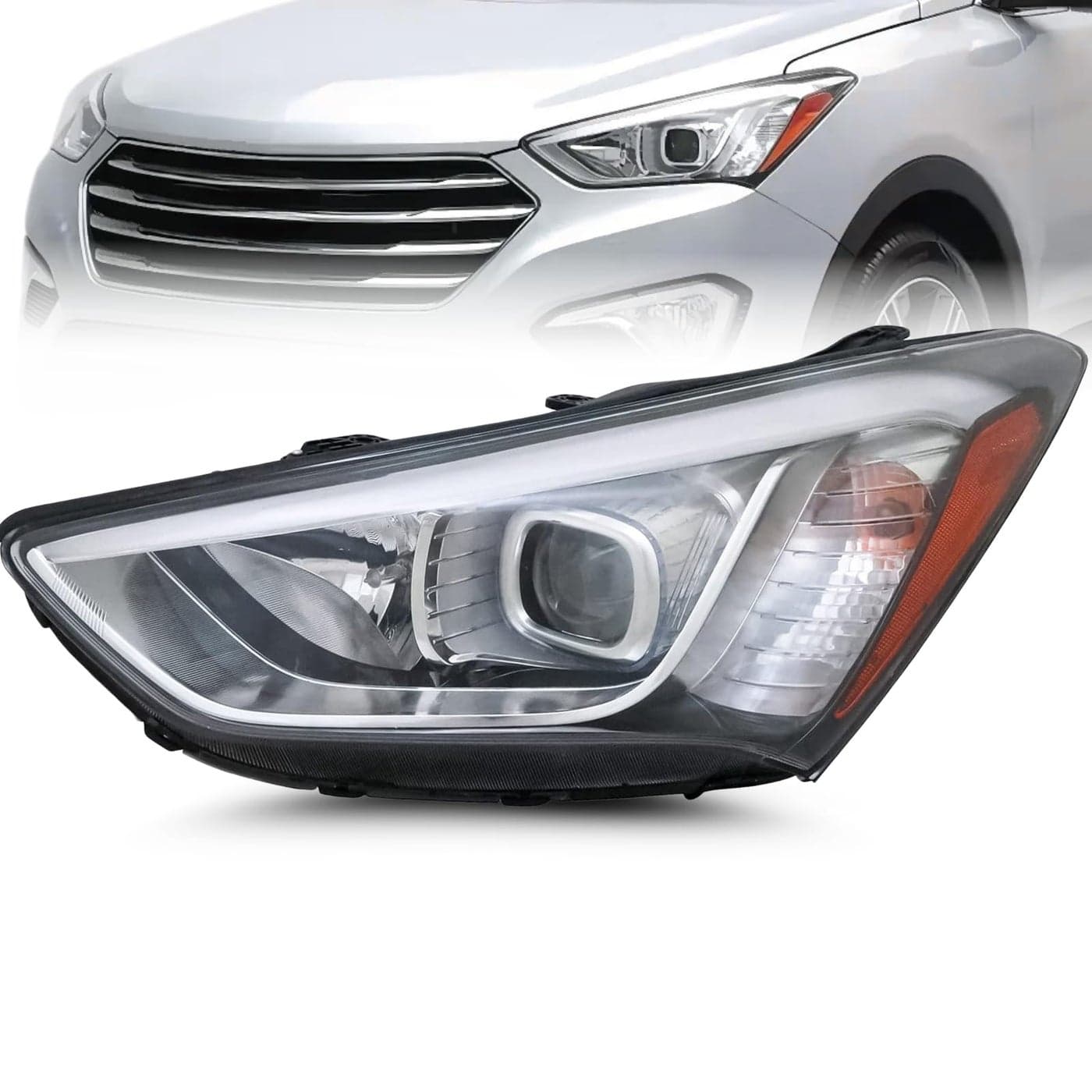 ALLIGATOR AUTO LIGHTS Headlight Assembly Compatible With Hyundai Santa Fe Limited 2013 2014 2015 2016 Halogen Headlamp with Bulbs LeftDriver Side