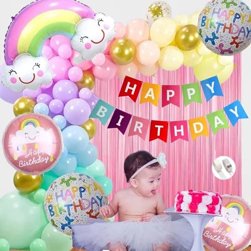 House of Banter Rainbow Theme Birthday Decorations for Kids Party, Girls, Boys - Multicolor Theme Birthday Decorations - Cloud Theme