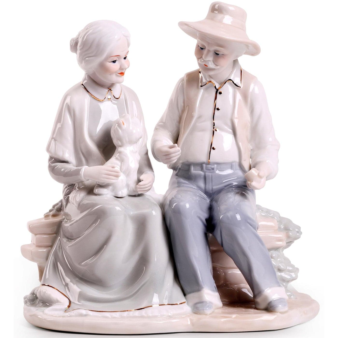 MTME Porcelain Figurines Having a Conversation on a Bench Memorabilia Anniverary Gift Statue Home Dcor