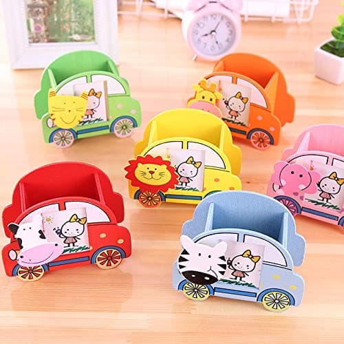 Return Gift for Kids Birthday Party - Wooden Pencil Stand - Pack of 12 pcs (Assorted Design and Color)