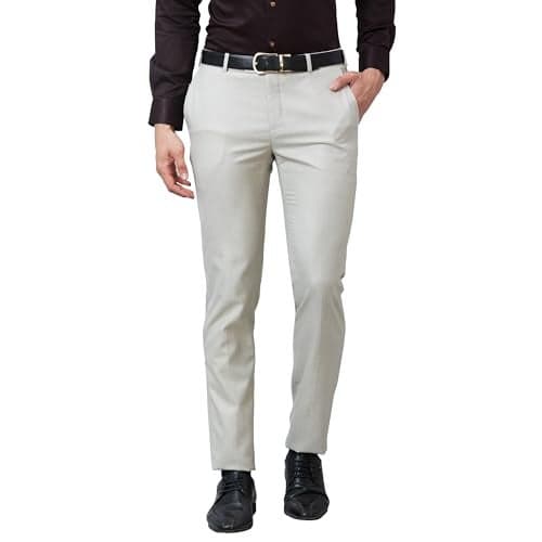 Raymond Men's Slim Fit Poly Viscose Blend Flat Front Structure Pattern Fawn Formal Trouser (Size: 34)-RMTS05210-F3