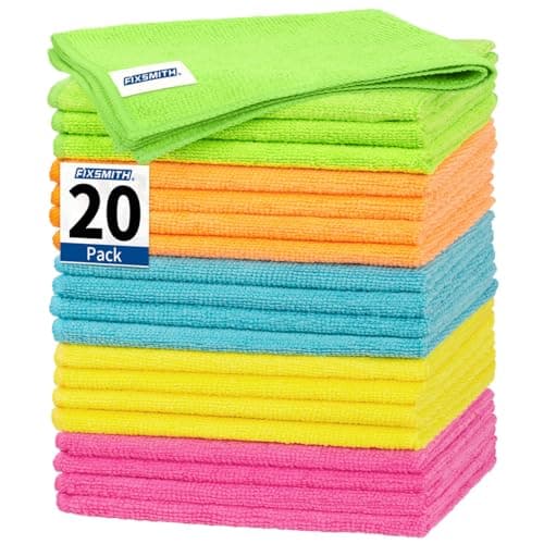 FIXSMITH Microfiber Cleaning Cloth 20 Pack Cleaning Rags Cleaning Towels for Housekeeping Kitchen Car LintFree Reusable Shop Towels with 5 Colors GreenBlueYellowOrangePink 12X12