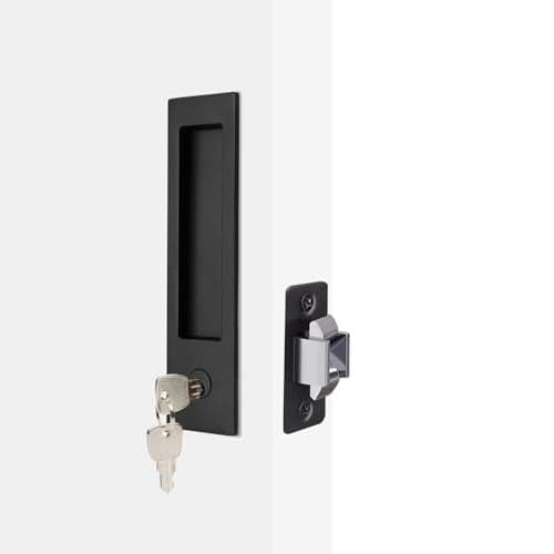 Dontay Pocket Door Handle Modern Rectangular Keyed Entry Function BedBath Pull Latch Recessed Sliding Door Hardware for 1 38 to 2 316 Thickness Keyed Entry Lock Matte Black 2 Pack