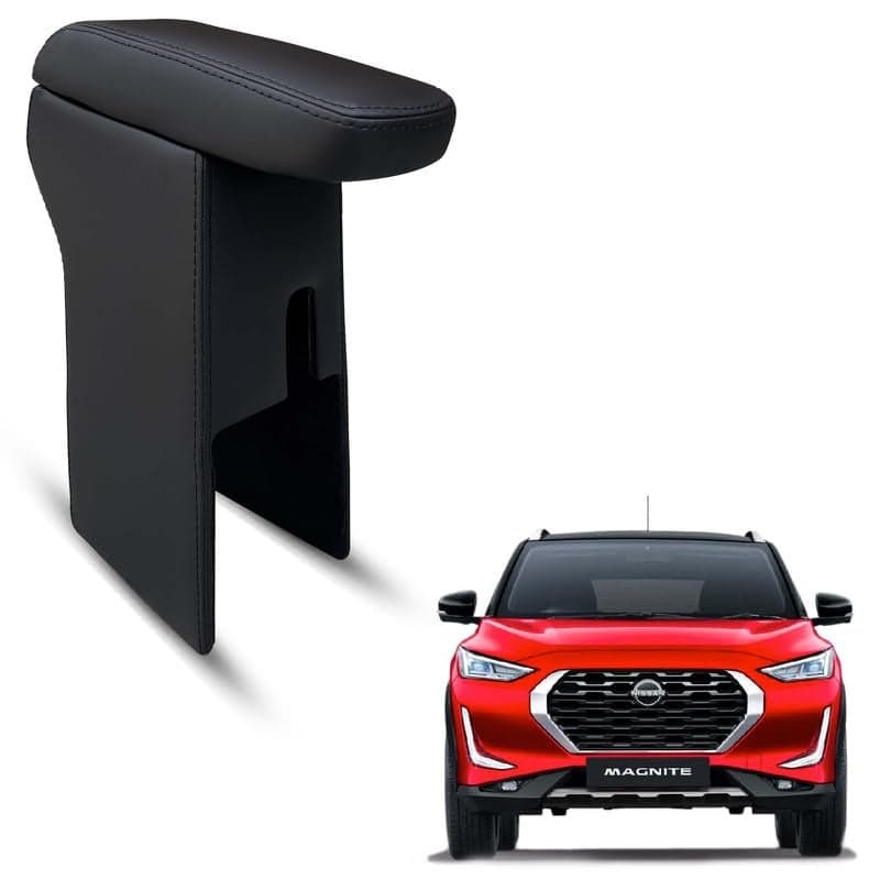 Carigiri Premium Finish Car Armrest with Storage Box And High Density Moulded Foam For Nissan Magnite (Models-2020-2025) (Black Seam,Nappa Leatherette)