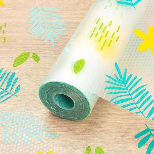 TEKCOOL Anti-Slip Kitchen Cabinet Drawer Shelf Mat Liner Sheets Waterproof Strong Table Mat EVA for Bathroom Multipurpose Use (45 cm x 300 cm) (Yellow Green Flower)