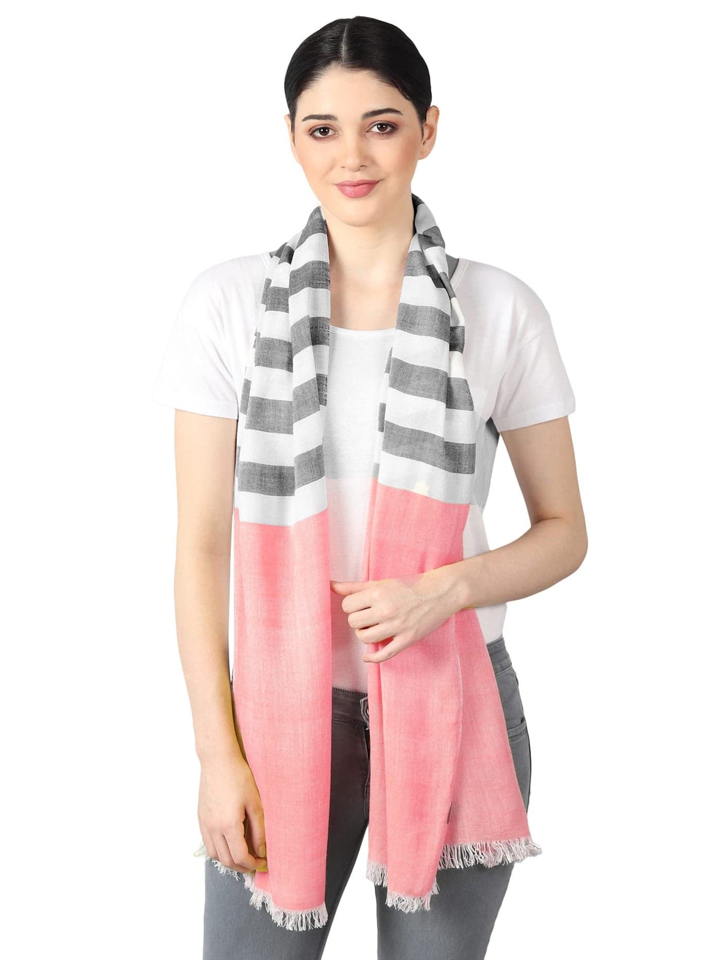 Flyer Stole/Scarf For Girl/FemaleColour- Pink Soft Viscose Cotton Blend Ethnic Pattern Strip Scarves Pack Of 1 ST-08