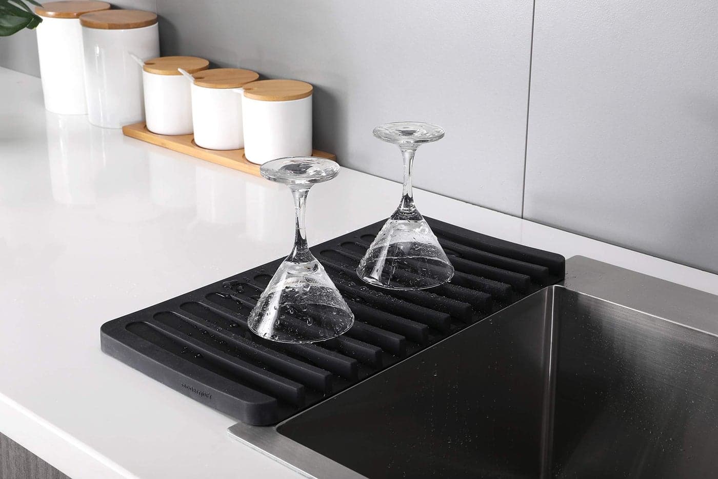 SelfDraining 2 in 1 Silicone Drying Mat and Trivet by Modern Joes Premium Space Saving Dish and Glassware Silicone Mat Made from Foodgrade Dish Washer Safe and Heat Resistant Black