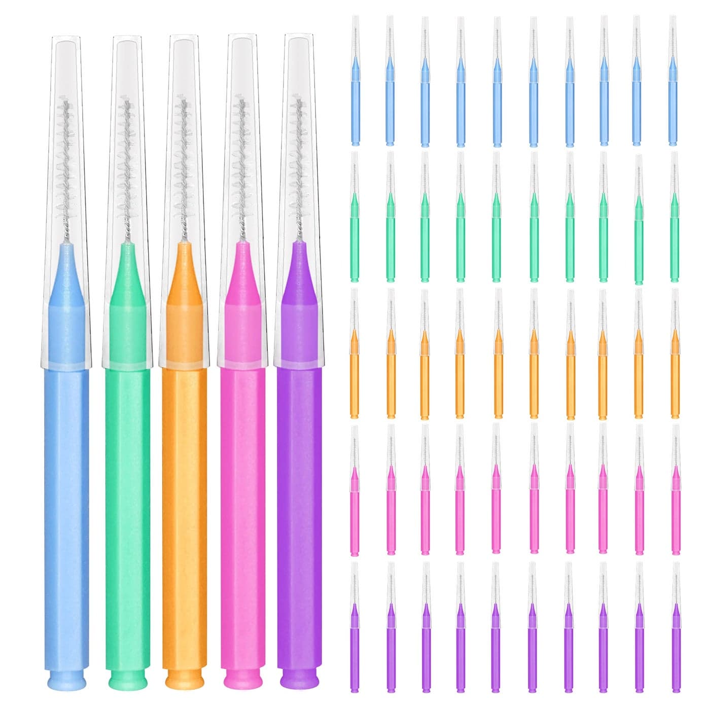 EasyHonor Braces Brush for Cleaner Interdental Brush Toothpick Dental Tooth Flossing Head Oral Dental Hygiene Flosser Toothpick Cleaners Tooth Cleaning Tool 5Colors50pcs