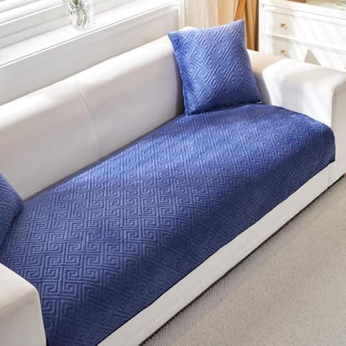 HOMETHREADS Innovative Premium Velvet Sofa Cover Mat with PVC Backing for Non-Slip Comfort | (Navy_Vrsh, 5 Seater | 70x230cm)