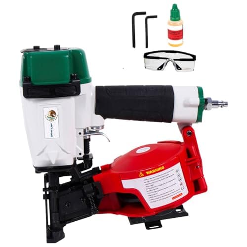 BHTOP Mexican CN45N Roofing Nailer 15 Degree Roofing Nail Gun 34Inch to 134Inch Coil Nails 120pcs Load Capacity Coil Naile GreenRed