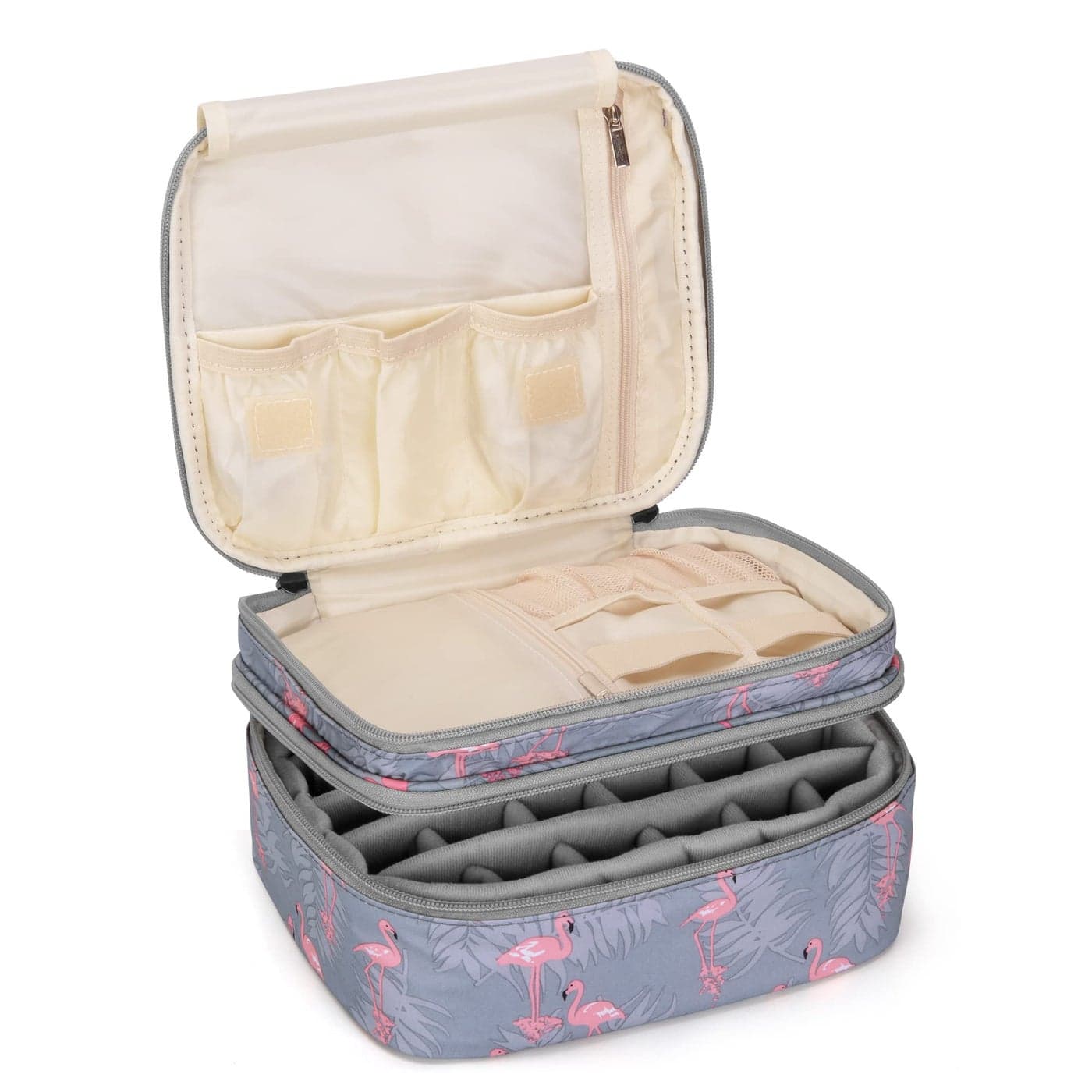 LUXJA Nail Polish Carrying Case Holds 30 Bottles 15ml 05 floz Doublelayer Organizer for Nail Polish and Manicure Set Flamingo Bag Only