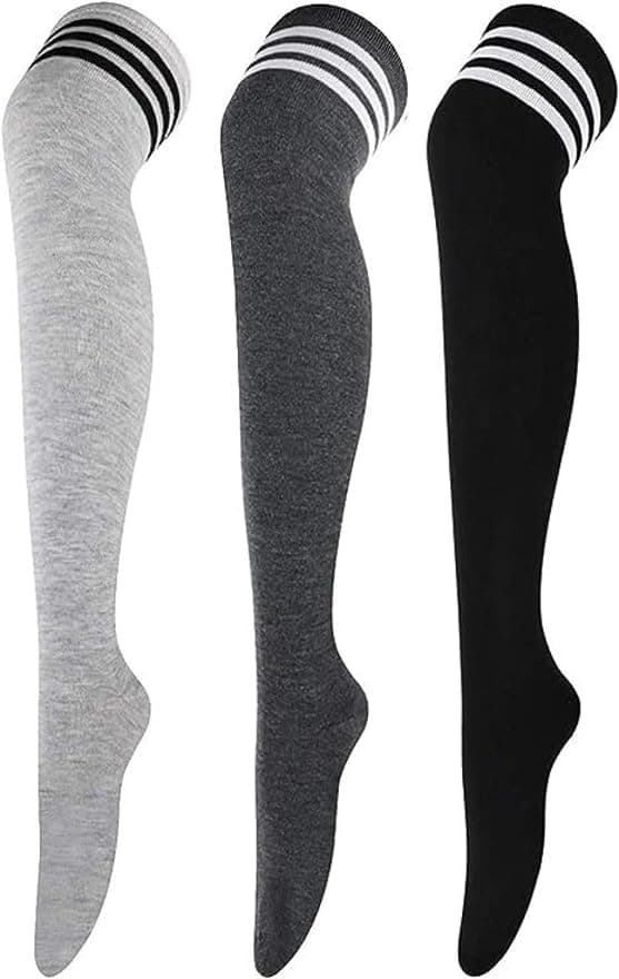TRAZO Spandex Women's Thigh High Socks Over the Knee High Knitted Casual Boot Socks, Striped Long Fashionable Stockings, Multicolor