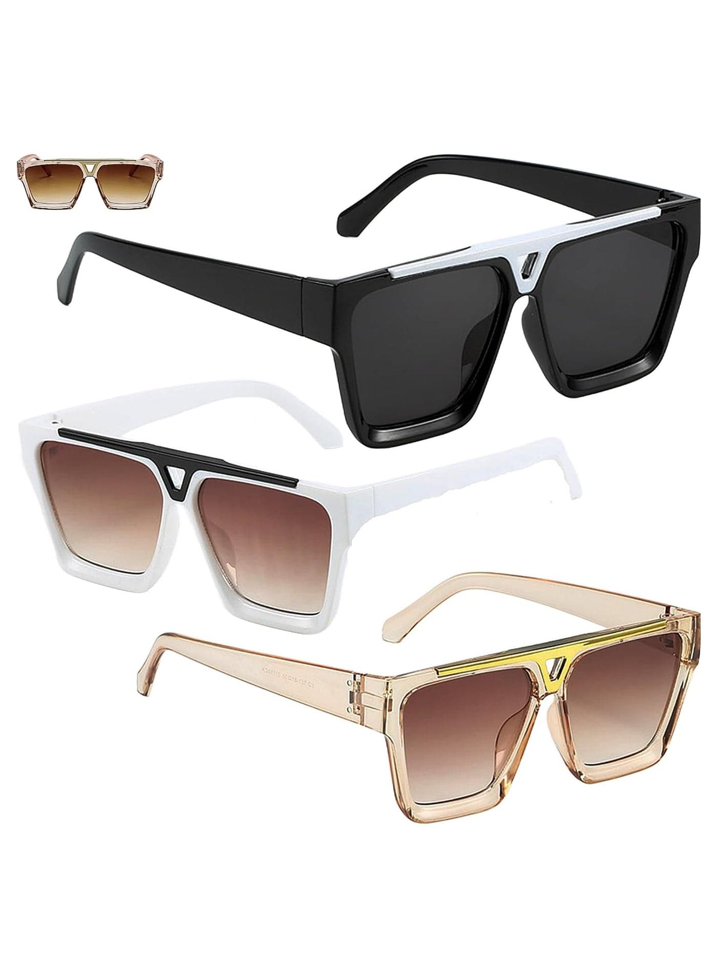 3 Pairs Oversized Square Sunglasses for Women Men, Y2K Retro Sunglasses UV400 Protection, Fashion Trend Vintage Sunglasses