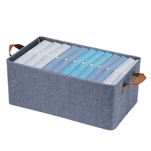 Prime Pick Storage Box Foldable Cloth Organizer Breathable Non Woven Fabric Washable Durable Clothing Storage Bin with Reinforced Handles Wardrobe Organizer Blue XL Size Pack of 1