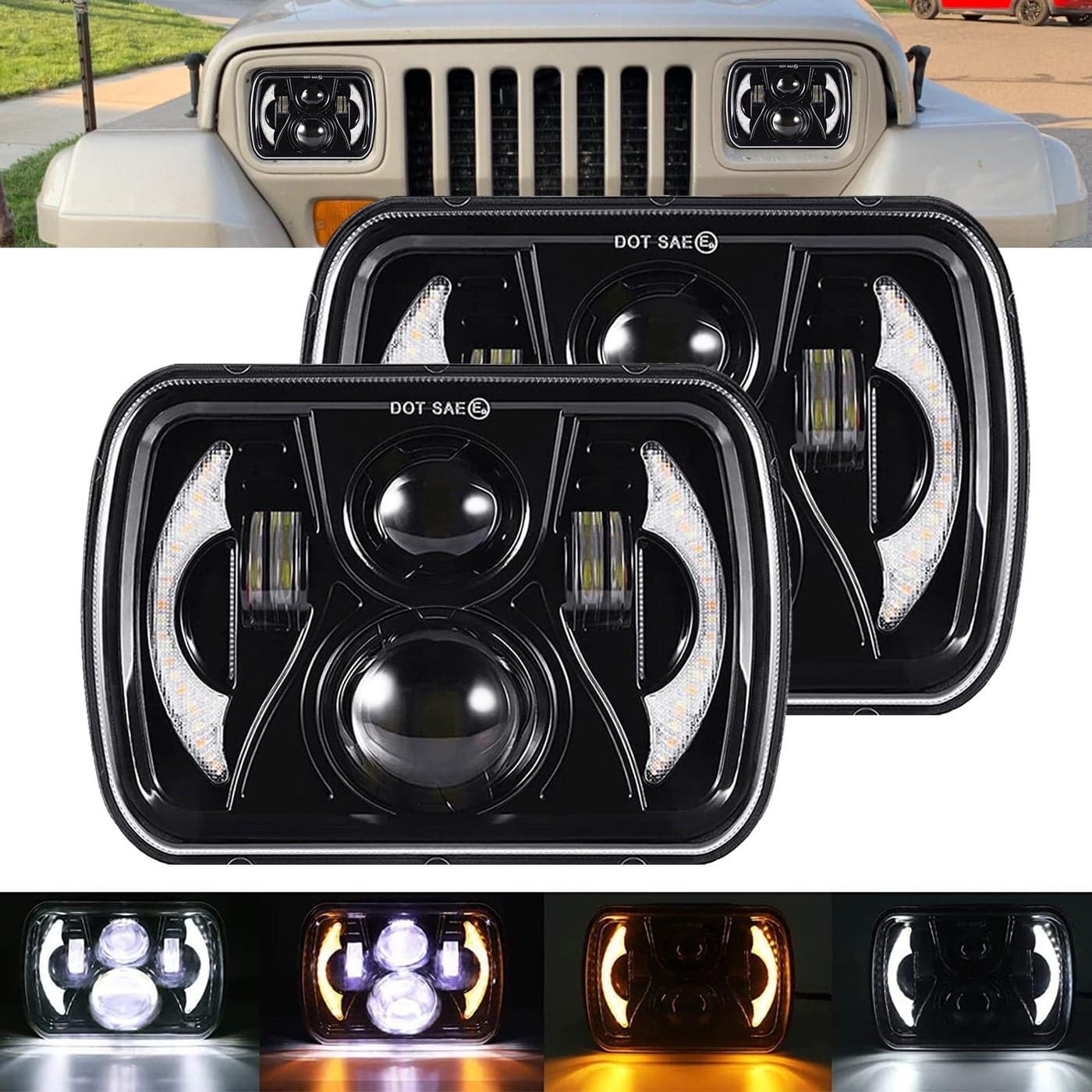 YUGUANG 5x7 7x6 LED Headlights H6054 LED Headlights HiLow Beam DRL Amber Turn Signal DOT Approved 2PCS