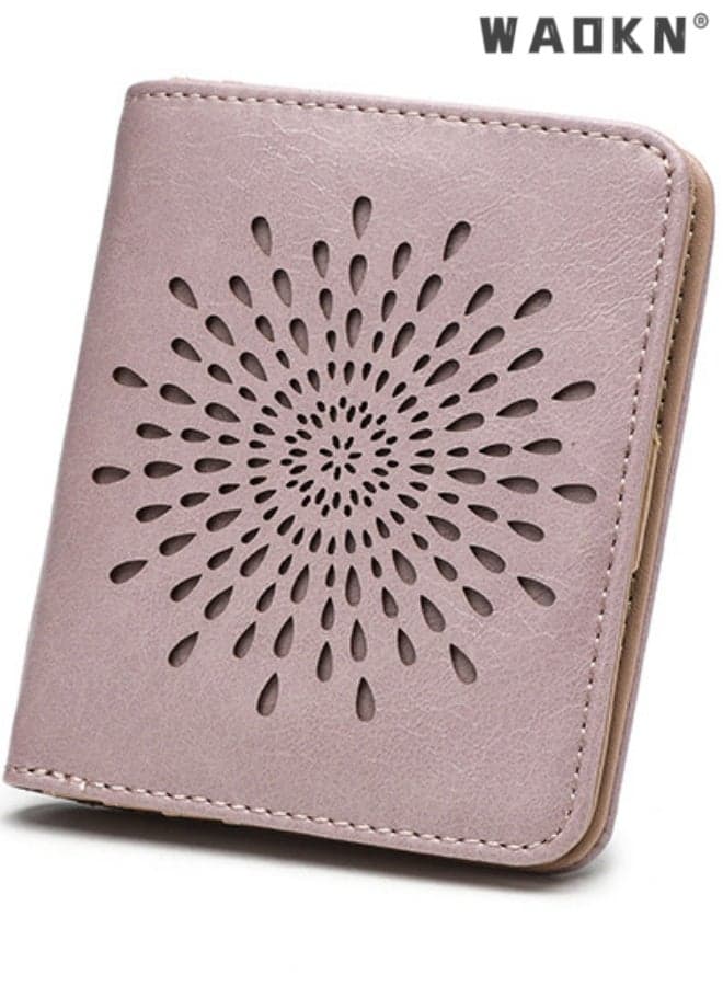 Womens Wallet , Slim Small Wallet for Women RFID Wallet Women Sunflower pu Leather ID Credit Card Holder with Zipper Coin Pocket Bifold Compact Wallet , 11*8*2.5cm , for working , shopping and travel , purple .