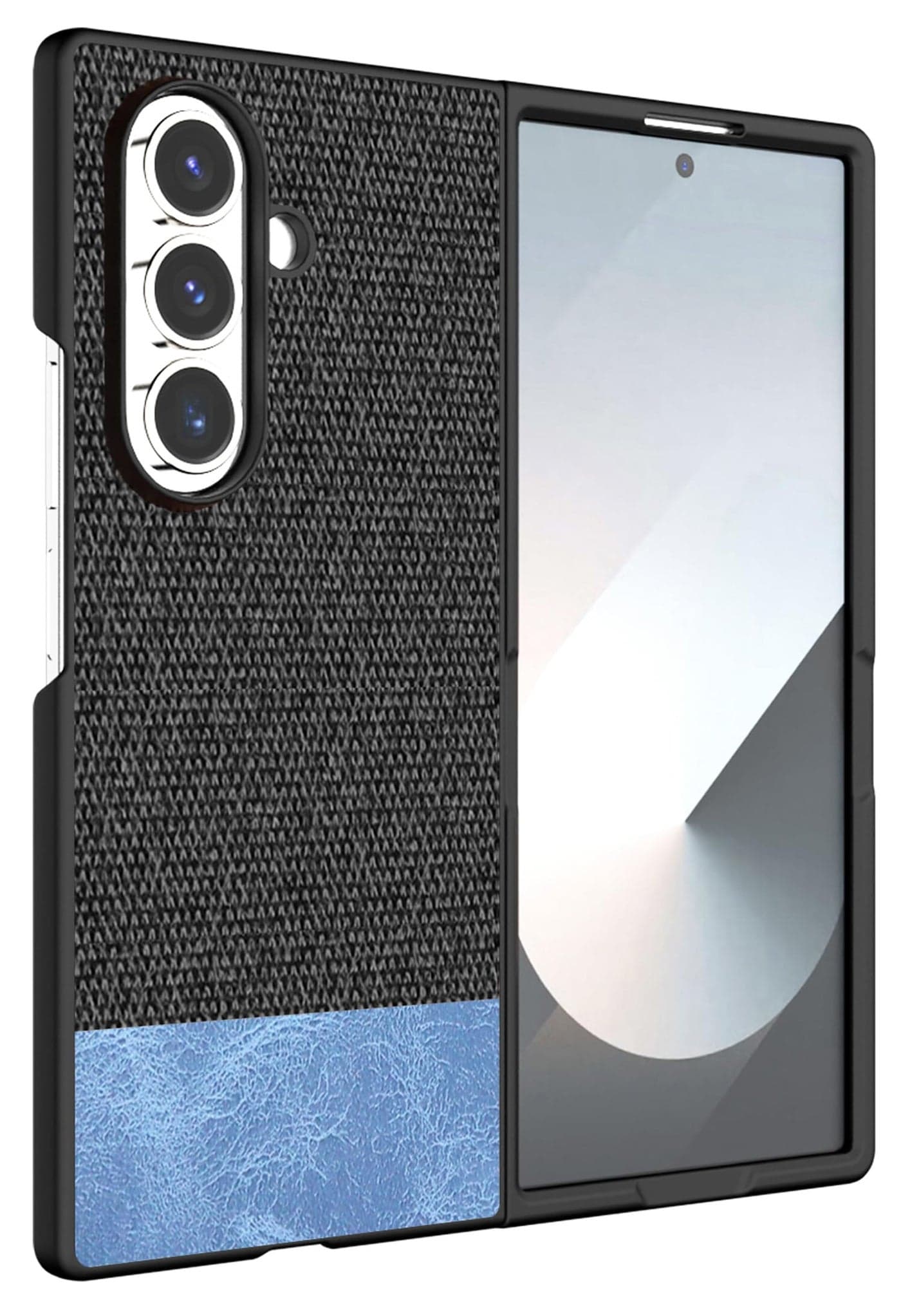 Kapa Soft Fabric & Leather Hybrid Protective Back Cover for Samsung Galaxy Z Fold 7 | Shockproof Slim Hard Anti Slip Back Case (Black,Blue)