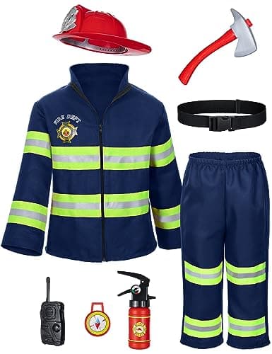 Kids Fireman Firefighter Costume Toys with Complete Accessories for Boys and Girls Birthday Halloween Party Dress Up Navy Blue 1011 Years