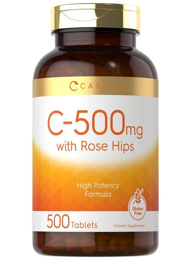 Vitamin C with Rose Hips 500mg | 500 Tablets | High Potency Formula | Vegetarian, Non-GMO and Gluten Free Supplement
