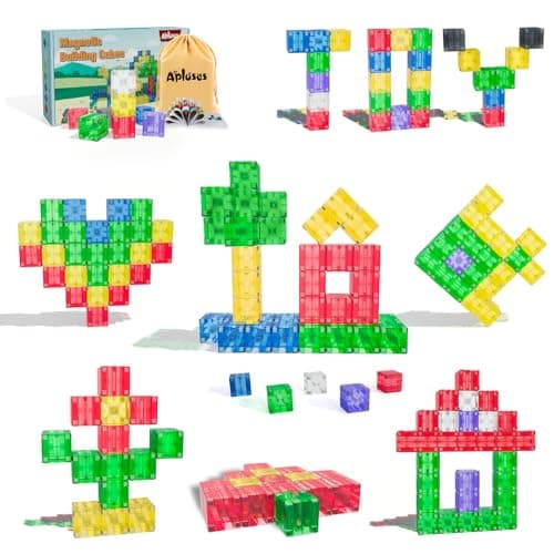 Apluses Magnetic Building Blocks Transparent Magnetic Cubes STEM Magnet Toddler Boys Toys for Kids Age 35 Travel Sensory Autism Preschool Montessori Toys for 3 Year Old Birthday Girls Gifts