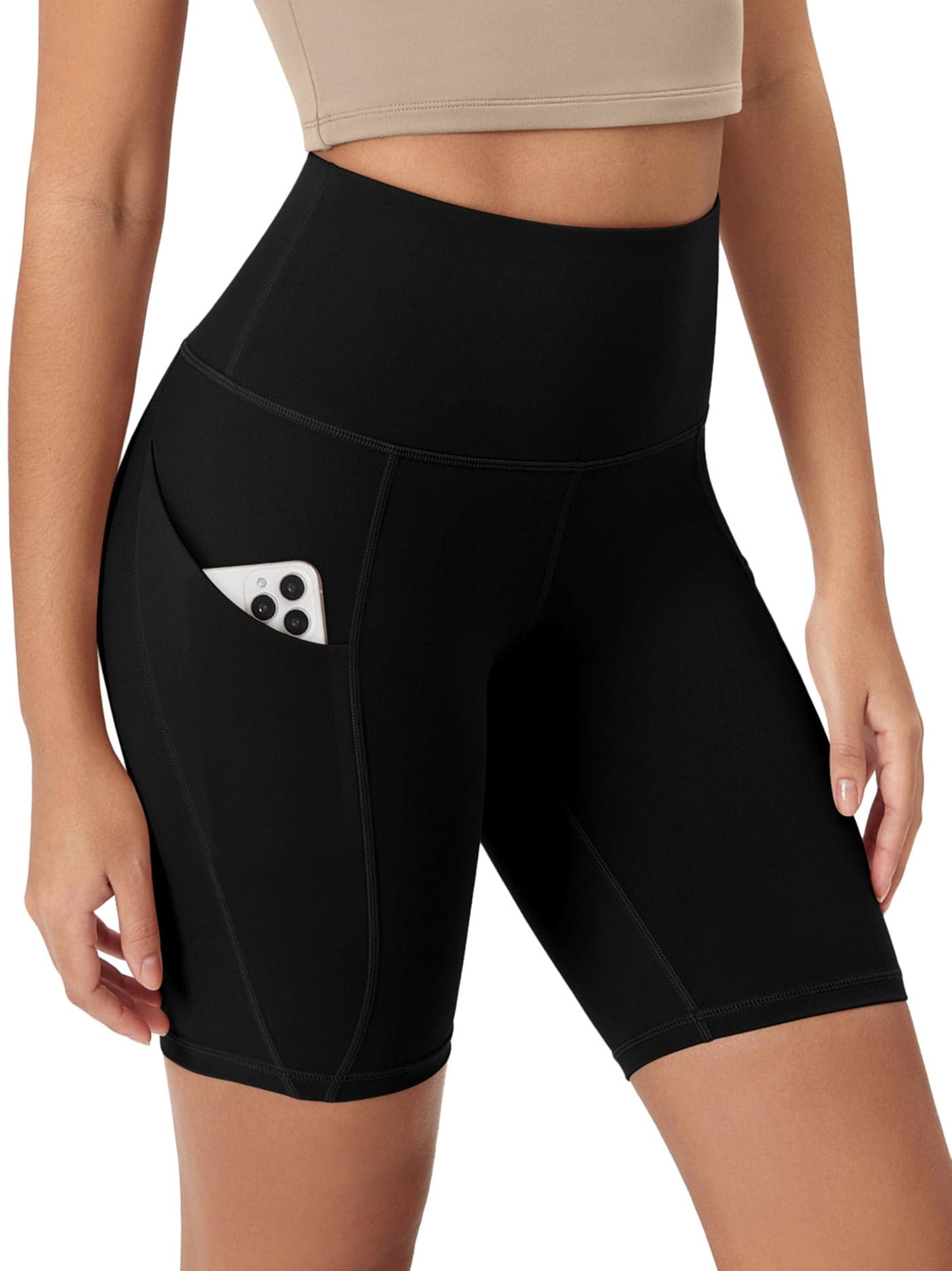 ODODOS 8" Tummy Control Biker Shorts for Women with Pockets High Waist Running Workout Athletic Yoga Shorts, Black, X-Large