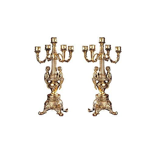 Design Toscano Grande Chateau Beaumont Candelabra Candle Holders, Set of Two, 20 Inch Tall, Cast Stone Resin, Metallic Gold Finish