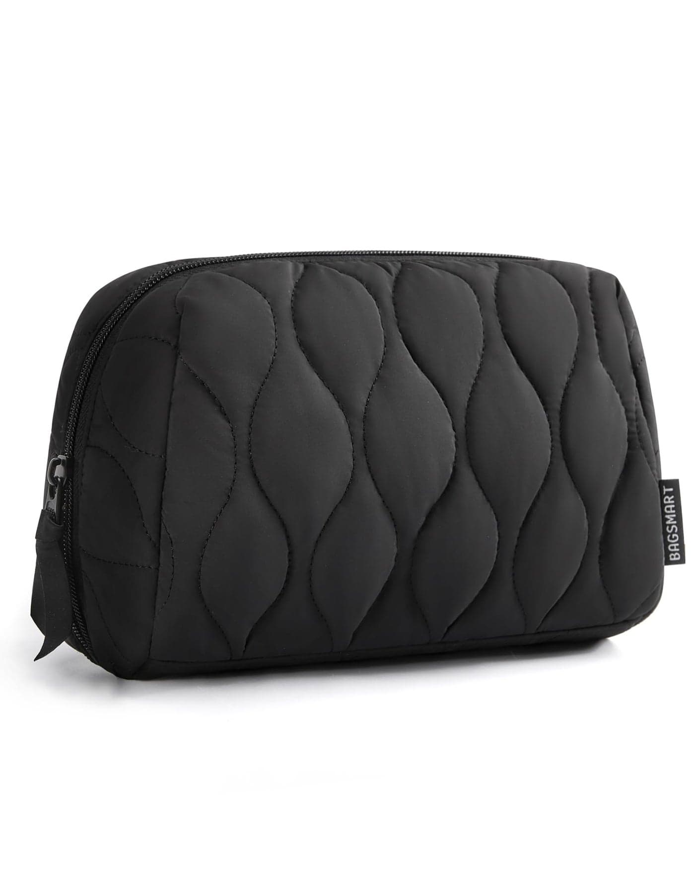 BAGSMART Makeup Bag, Travel Cosmetic Bag, Puffy Padded Make Up Bag for Women, Makeup Organizer Case, Wide-open Pouch Purse, Travel Essentials, Toiletries Accessories Brushes, Black