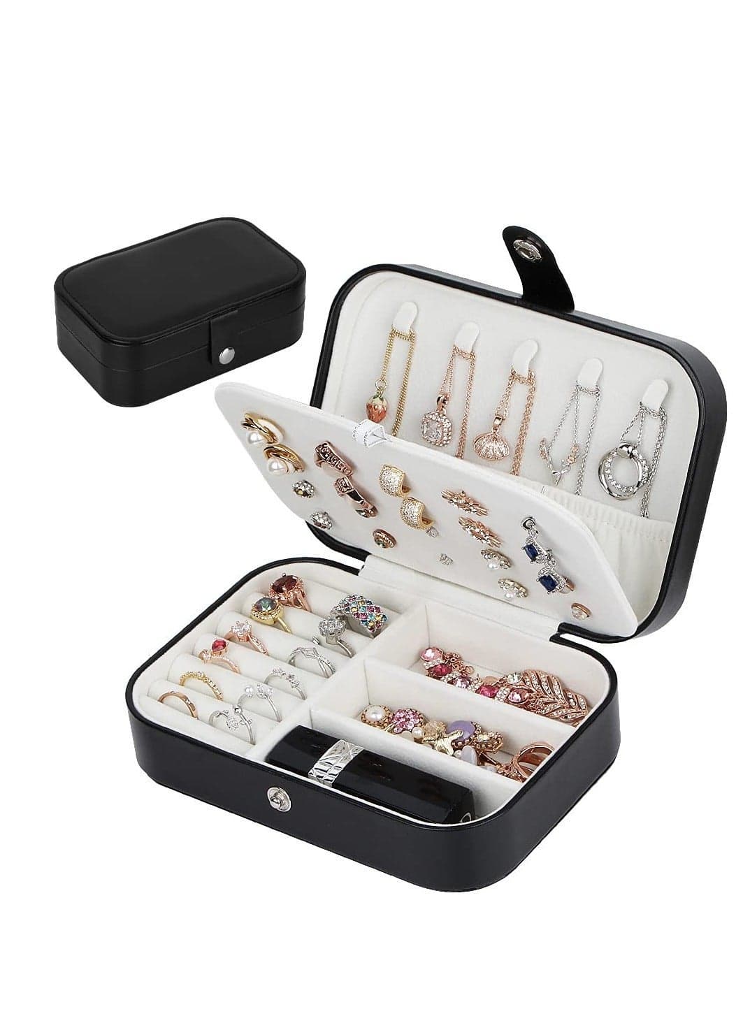 Jewelry Box, Travel Organizer Cases with Doubel Layer for Women’s Necklace Earrings Rings and Accessories, Black